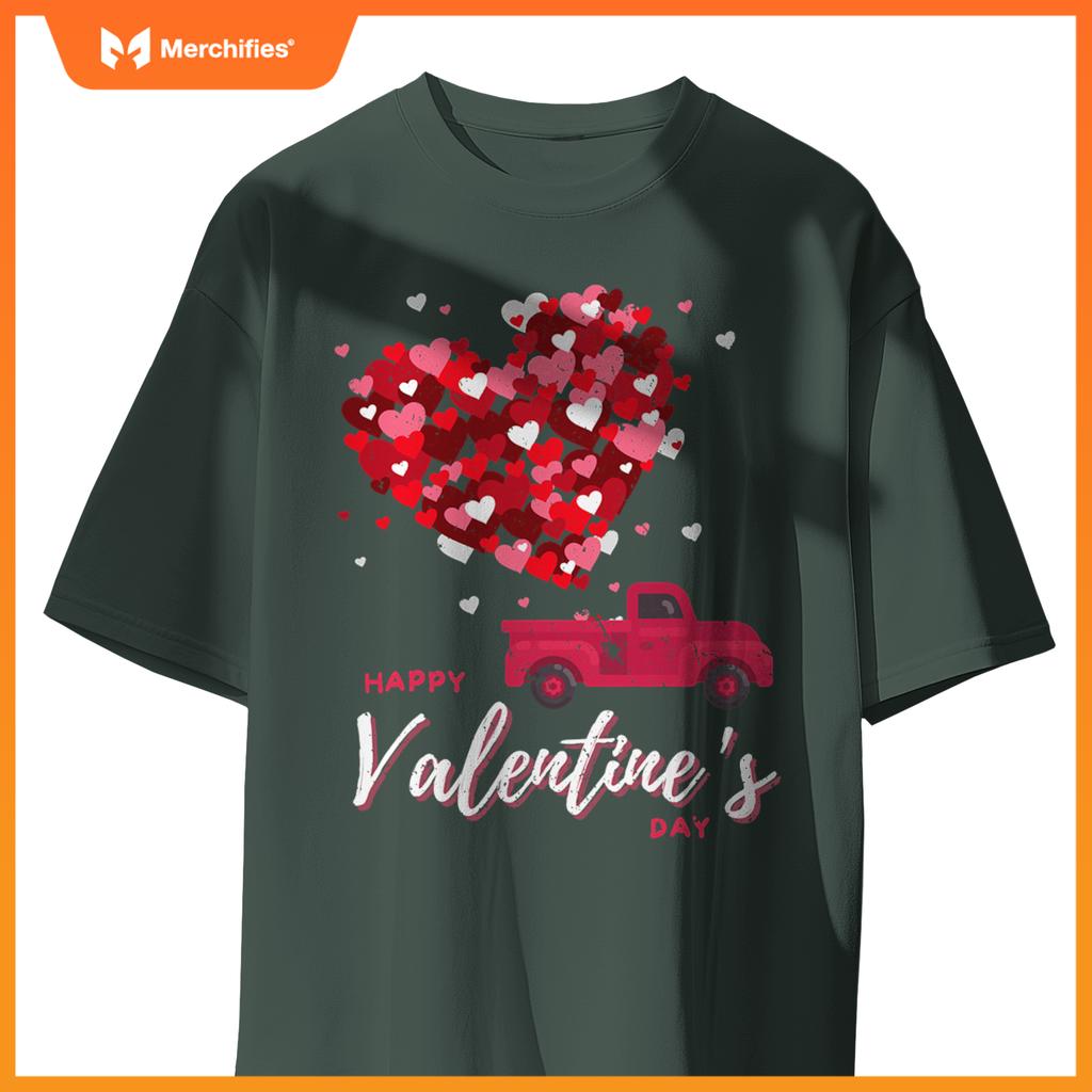 Red Truck With Hearts Happy Valentines Day Women T-Shirt