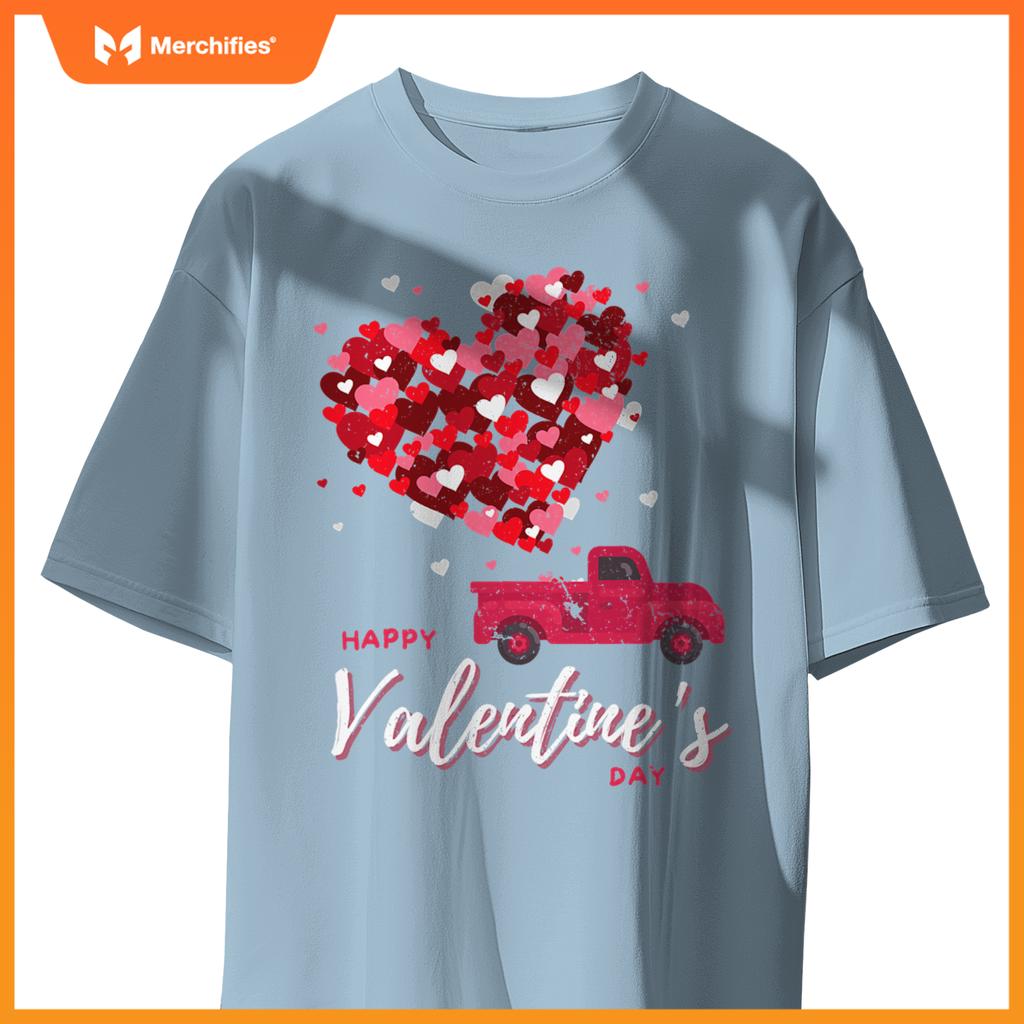 Red Truck With Hearts Happy Valentines Day Women T-Shirt
