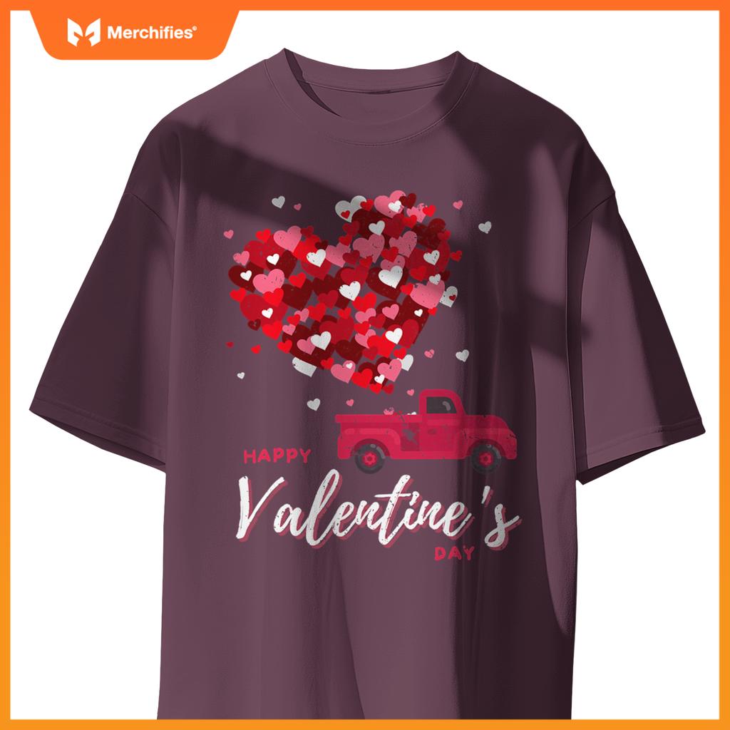 Red Truck With Hearts Happy Valentines Day Women T-Shirt
