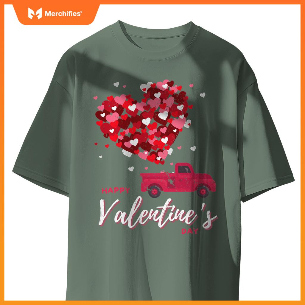 Red Truck With Hearts Happy Valentines Day Women T-Shirt