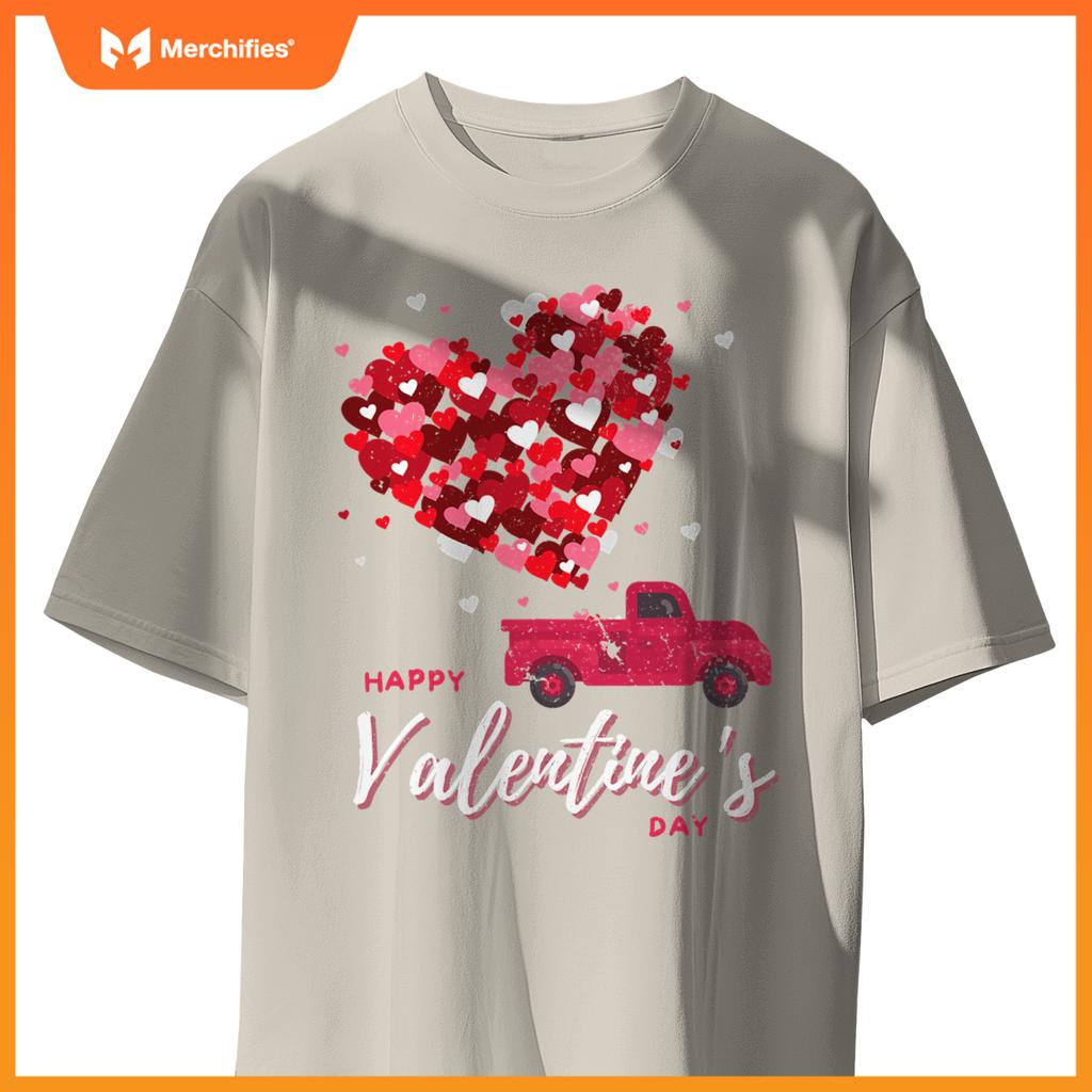 Red Truck With Hearts Happy Valentines Day Women T-Shirt