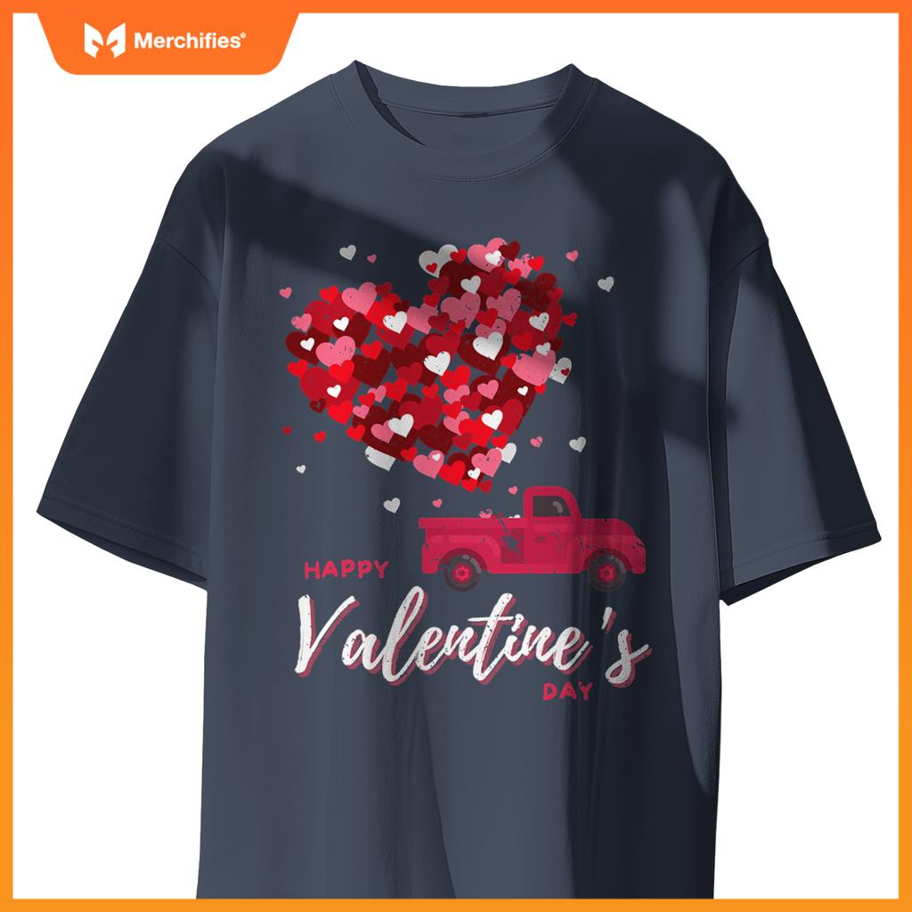 Red Truck With Hearts Happy Valentines Day Women T-Shirt