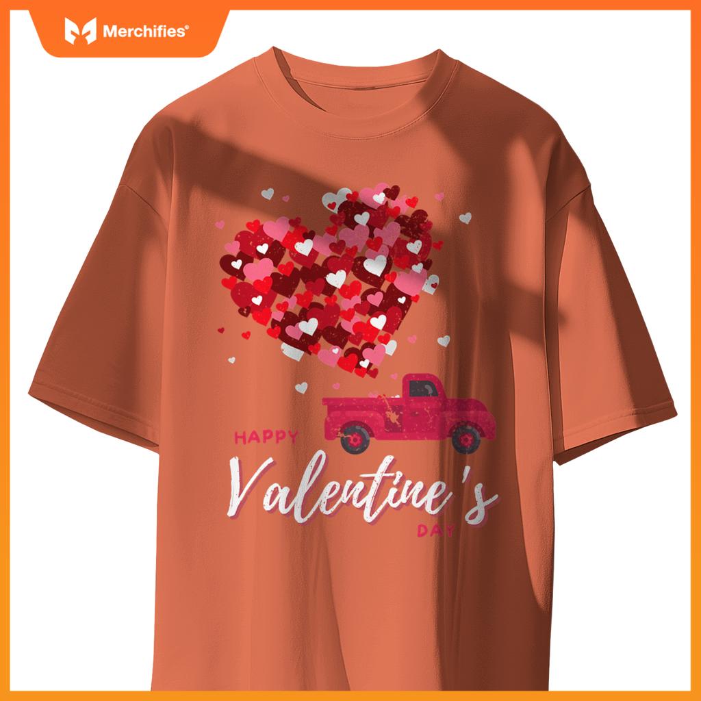 Red Truck With Hearts Happy Valentines Day Women T-Shirt