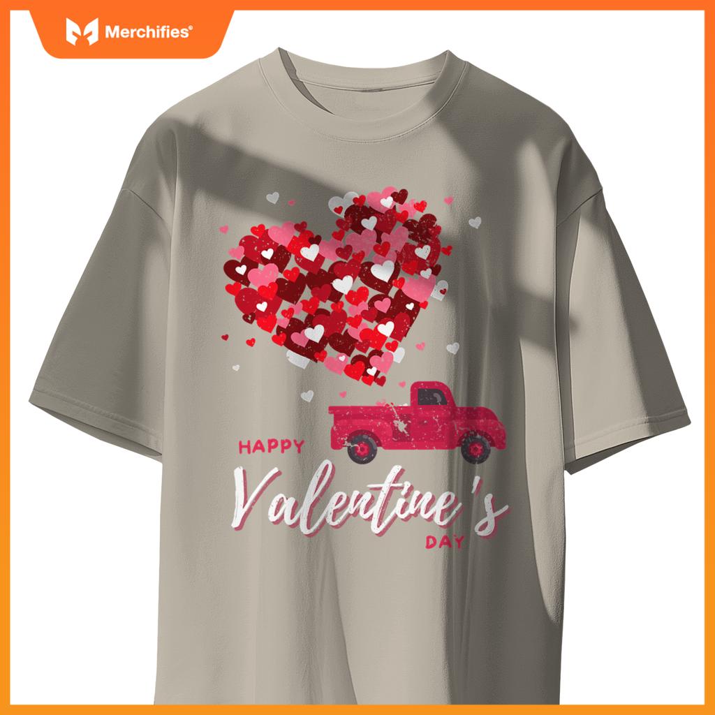 Red Truck With Hearts Happy Valentines Day Women T-Shirt