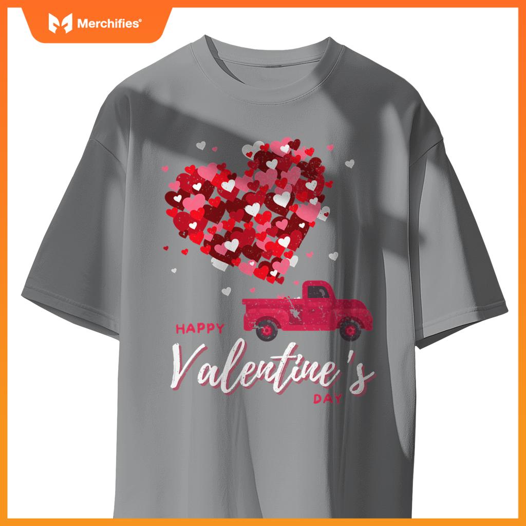 Red Truck With Hearts Happy Valentines Day Women T-Shirt