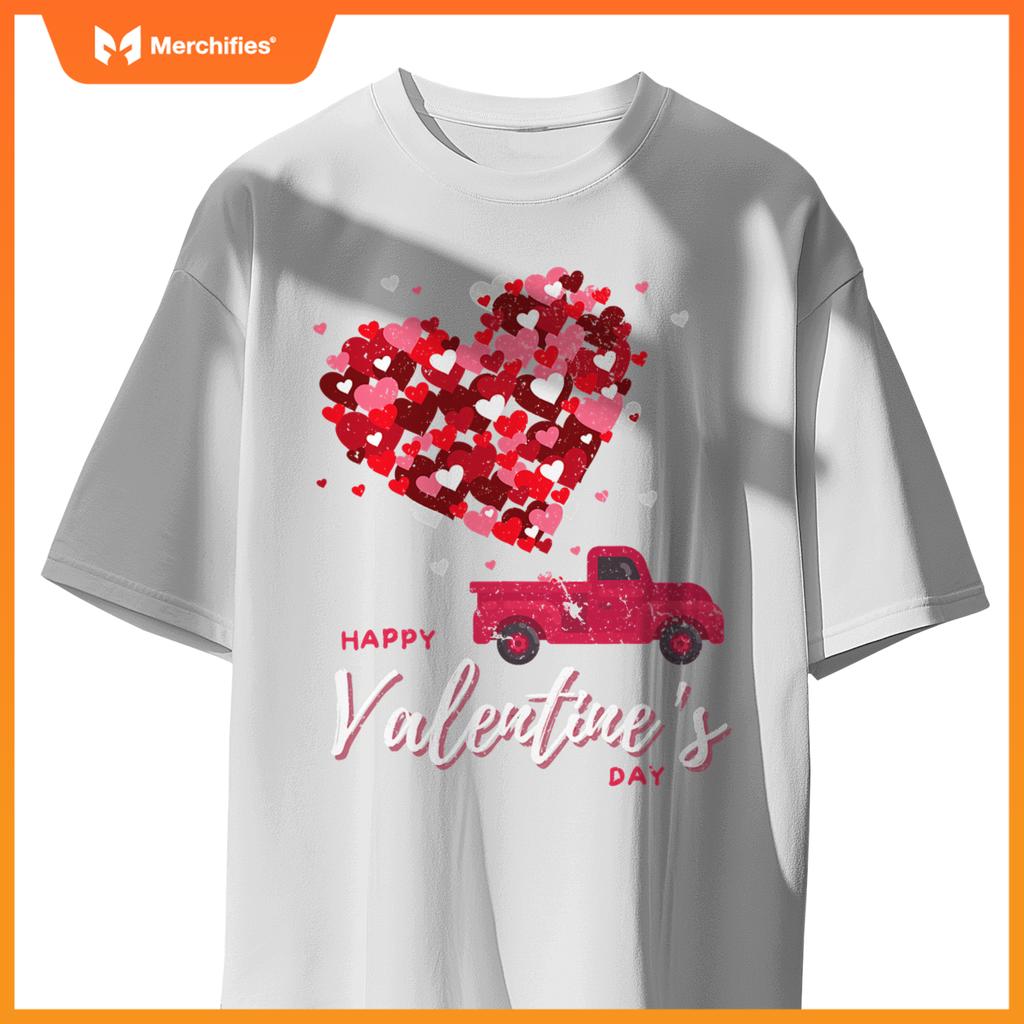 Red Truck With Hearts Happy Valentines Day Women T-Shirt
