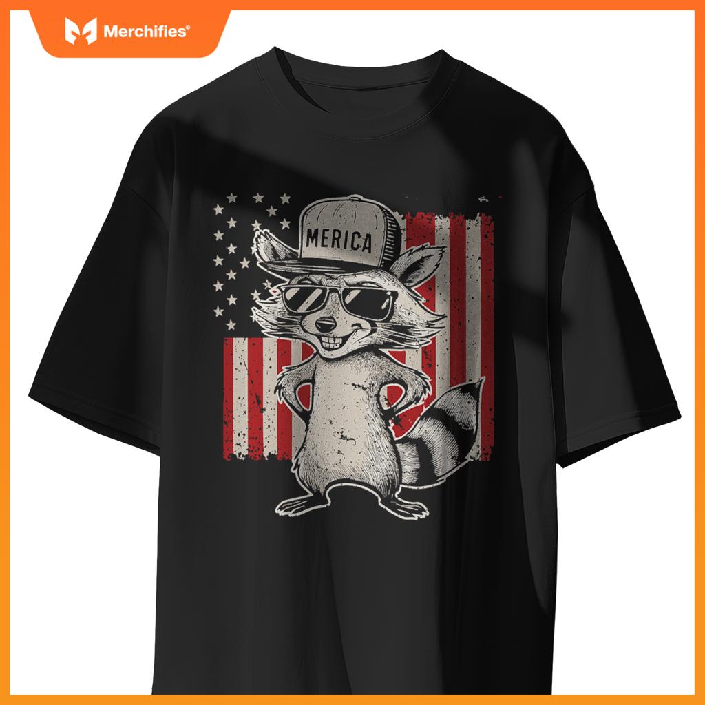 Redneck raccoon patriotic white trash party attire hillbilly T-Shirt