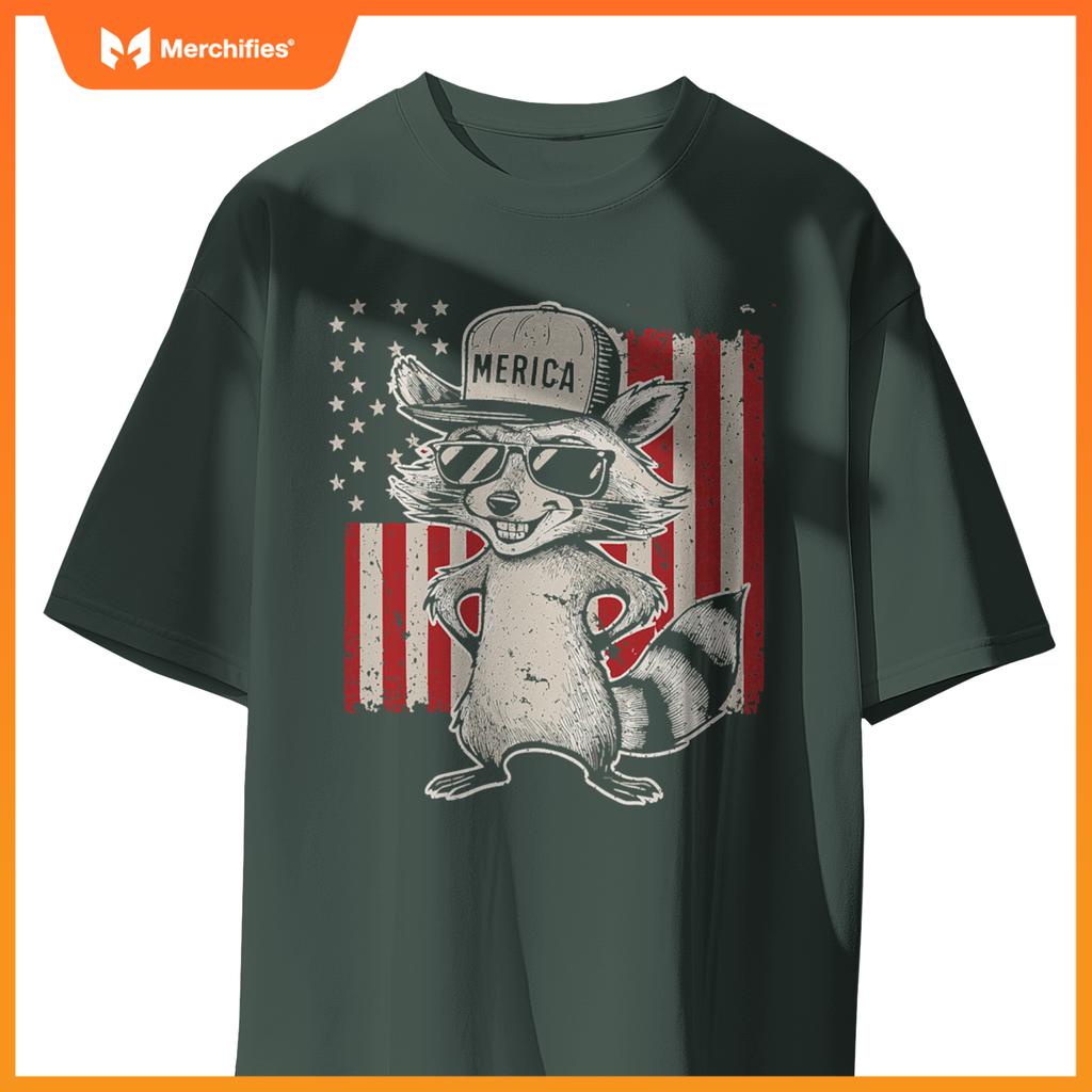 Redneck raccoon patriotic white trash party attire hillbilly T-Shirt