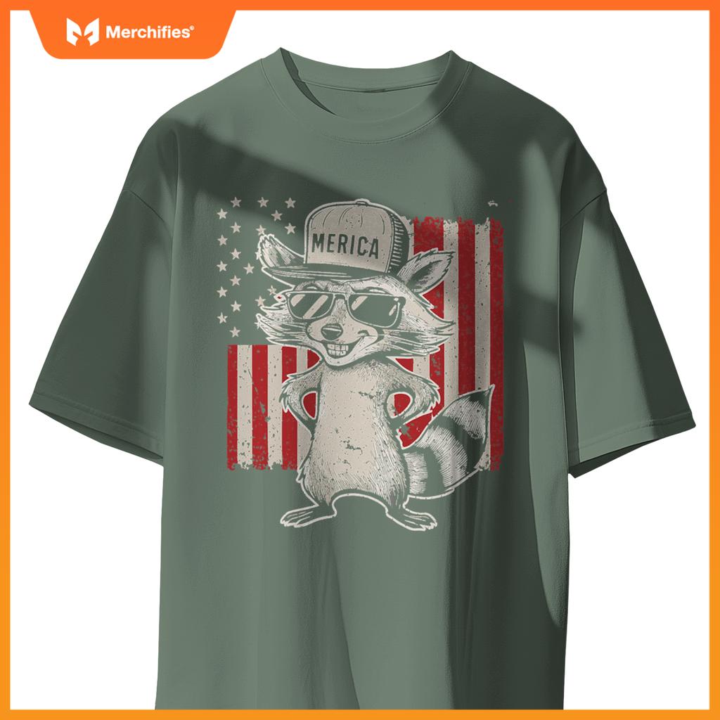 Redneck raccoon patriotic white trash party attire hillbilly T-Shirt