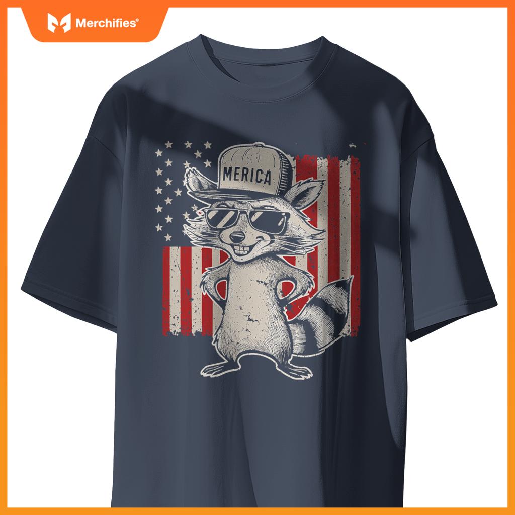 Redneck raccoon patriotic white trash party attire hillbilly T-Shirt