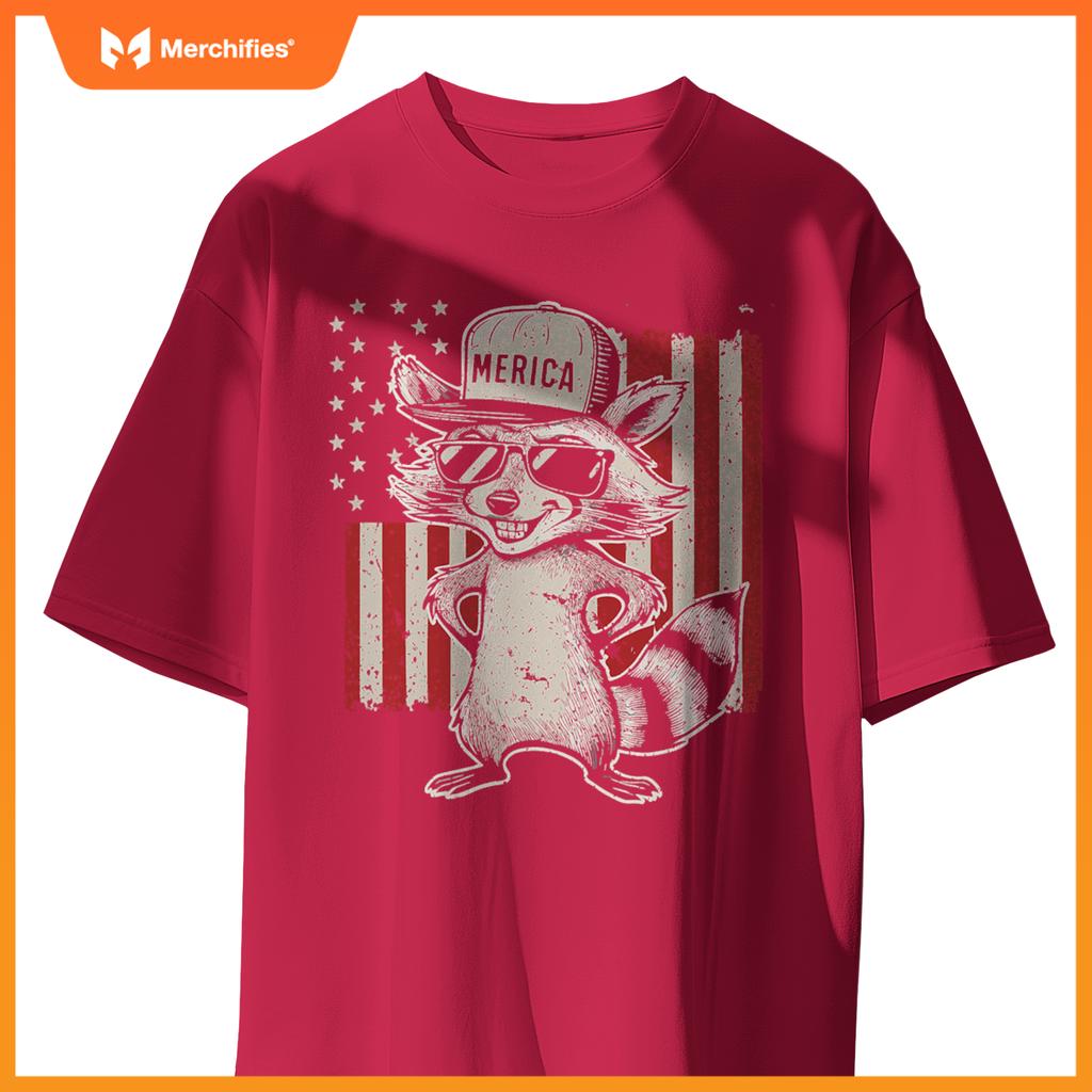 Redneck raccoon patriotic white trash party attire hillbilly T-Shirt