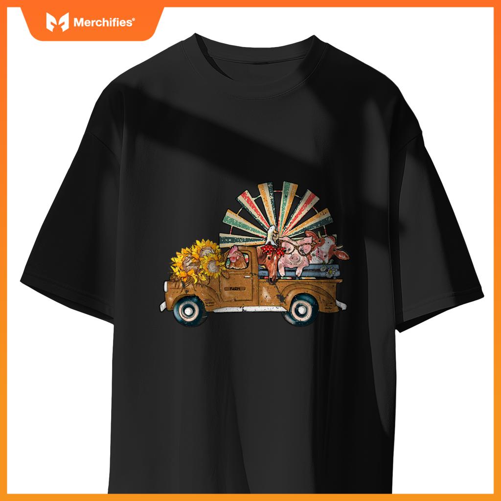 Rooster, Horse, Pig, Cow In A Truck Farm T-Shirt