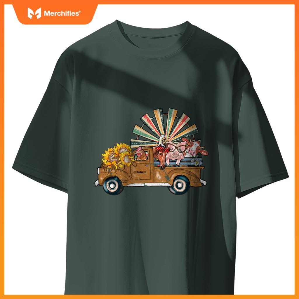 Rooster, Horse, Pig, Cow In A Truck Farm T-Shirt