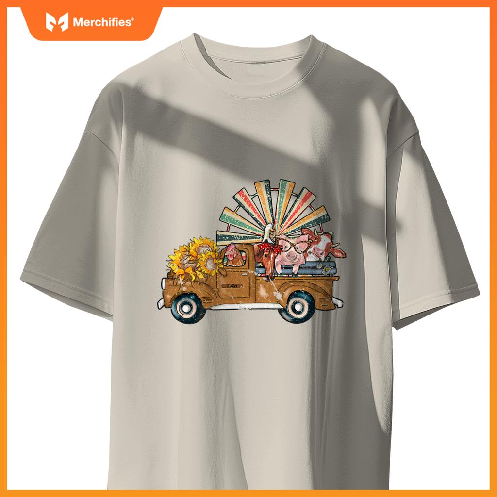 Rooster, Horse, Pig, Cow In A Truck Farm T-Shirt