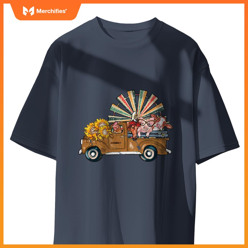 Rooster, Horse, Pig, Cow In A Truck Farm T-Shirt