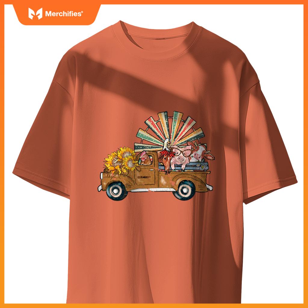 Rooster, Horse, Pig, Cow In A Truck Farm T-Shirt