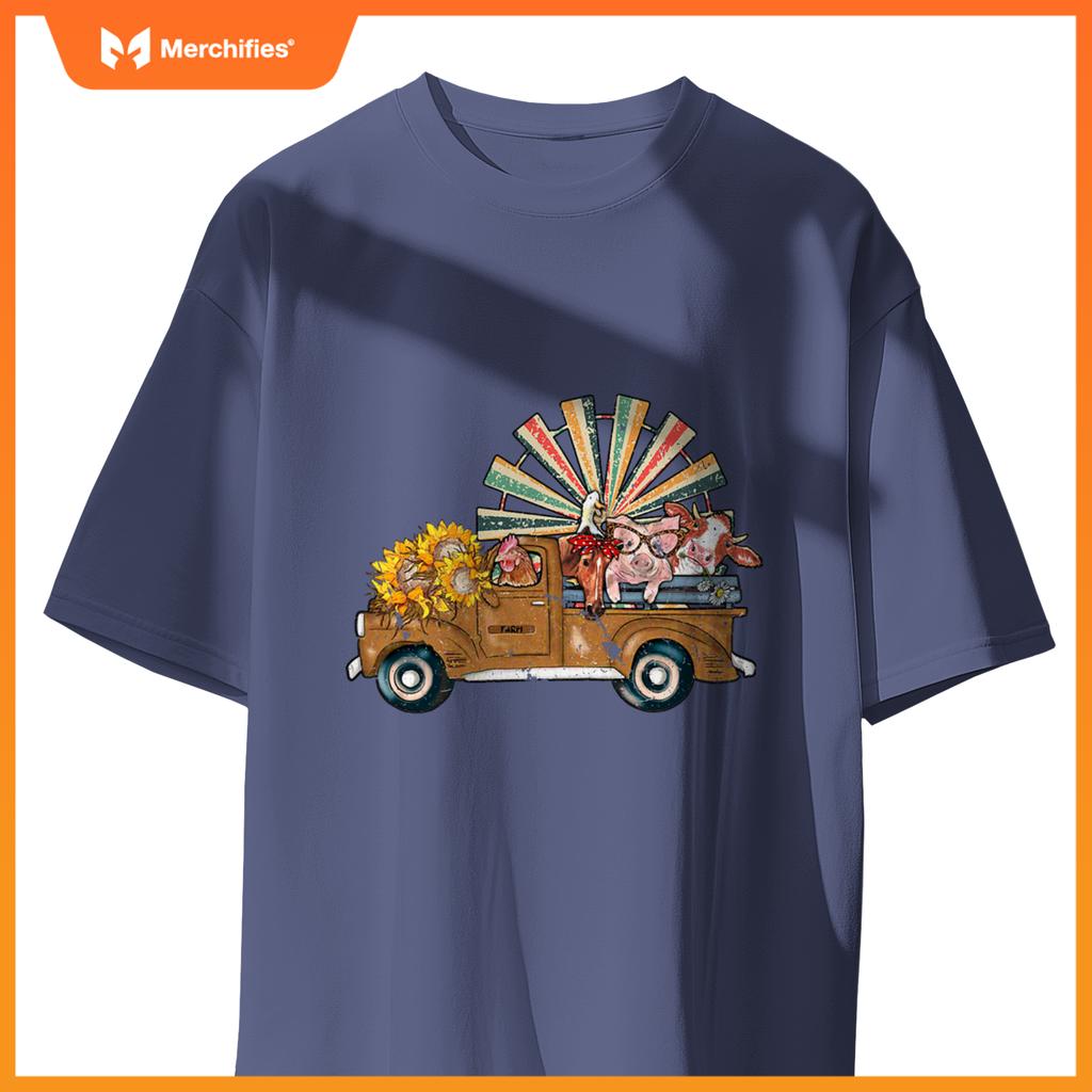 Rooster, Horse, Pig, Cow In A Truck Farm T-Shirt