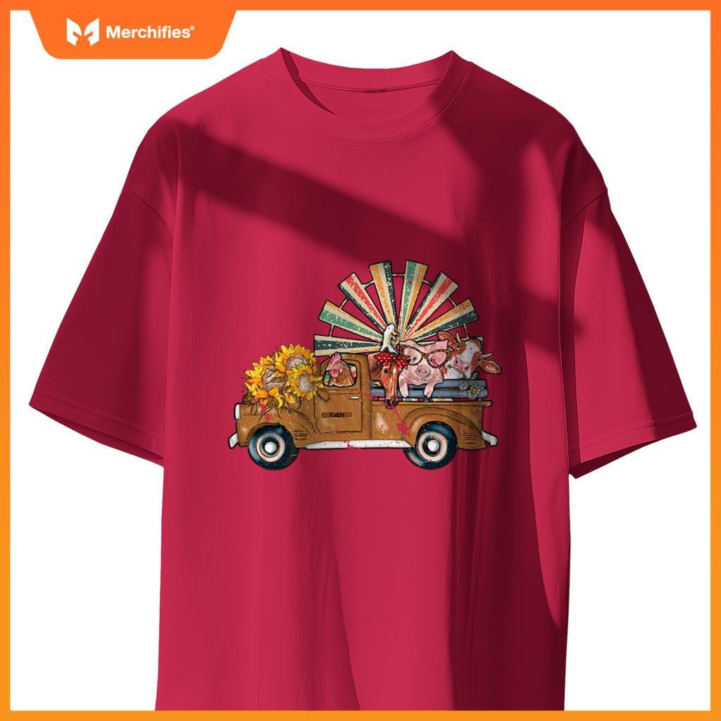 Rooster, Horse, Pig, Cow In A Truck Farm T-Shirt