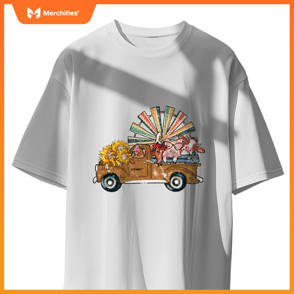 Rooster, Horse, Pig, Cow In A Truck Farm T-Shirt