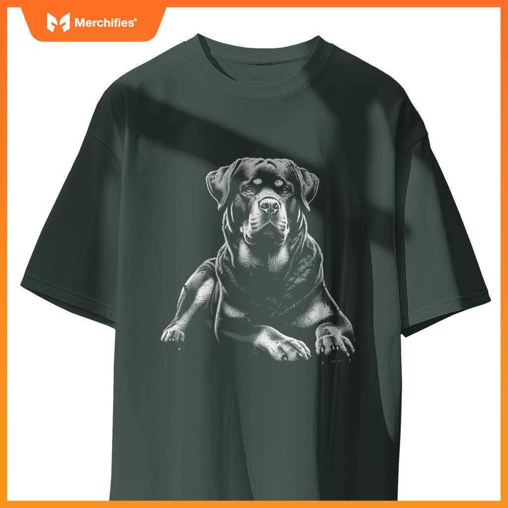 Rottweiler Dog In Lying Pose - Drawing Style Pullover T-Shirt