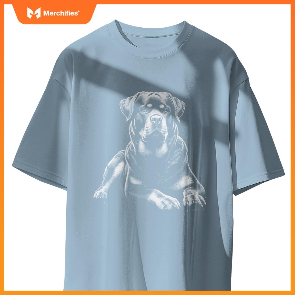 Rottweiler Dog In Lying Pose - Drawing Style Pullover T-Shirt