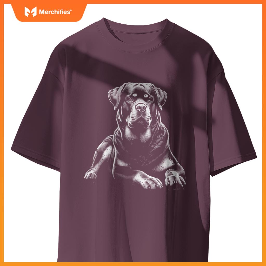 Rottweiler Dog In Lying Pose - Drawing Style Pullover T-Shirt