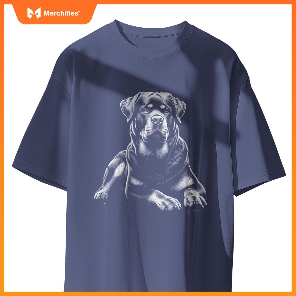 Rottweiler Dog In Lying Pose - Drawing Style Pullover T-Shirt