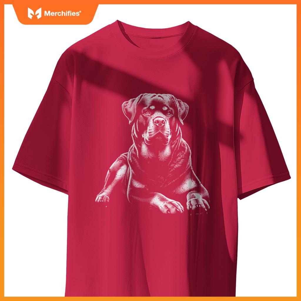 Rottweiler Dog In Lying Pose - Drawing Style Pullover T-Shirt