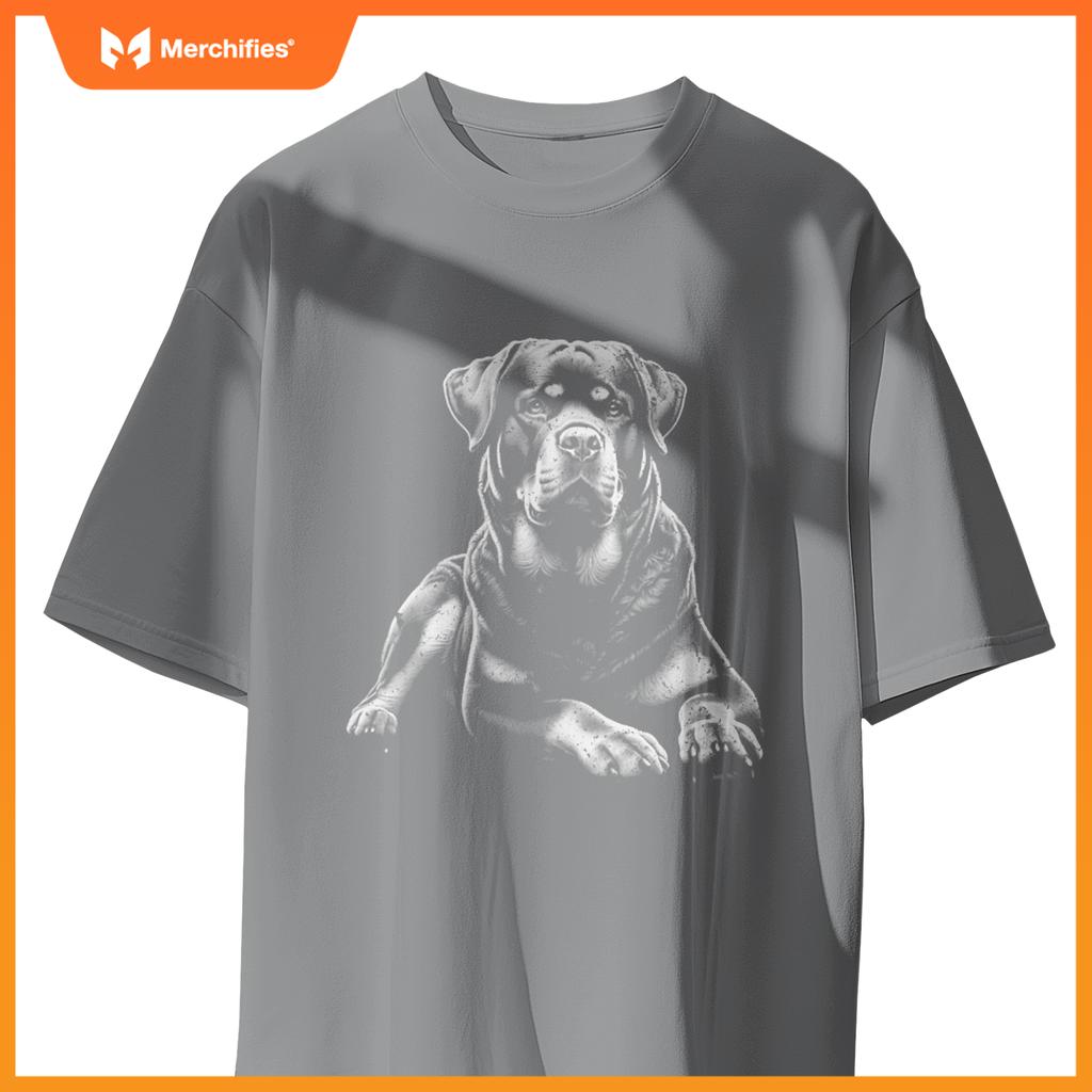 Rottweiler Dog In Lying Pose - Drawing Style Pullover T-Shirt