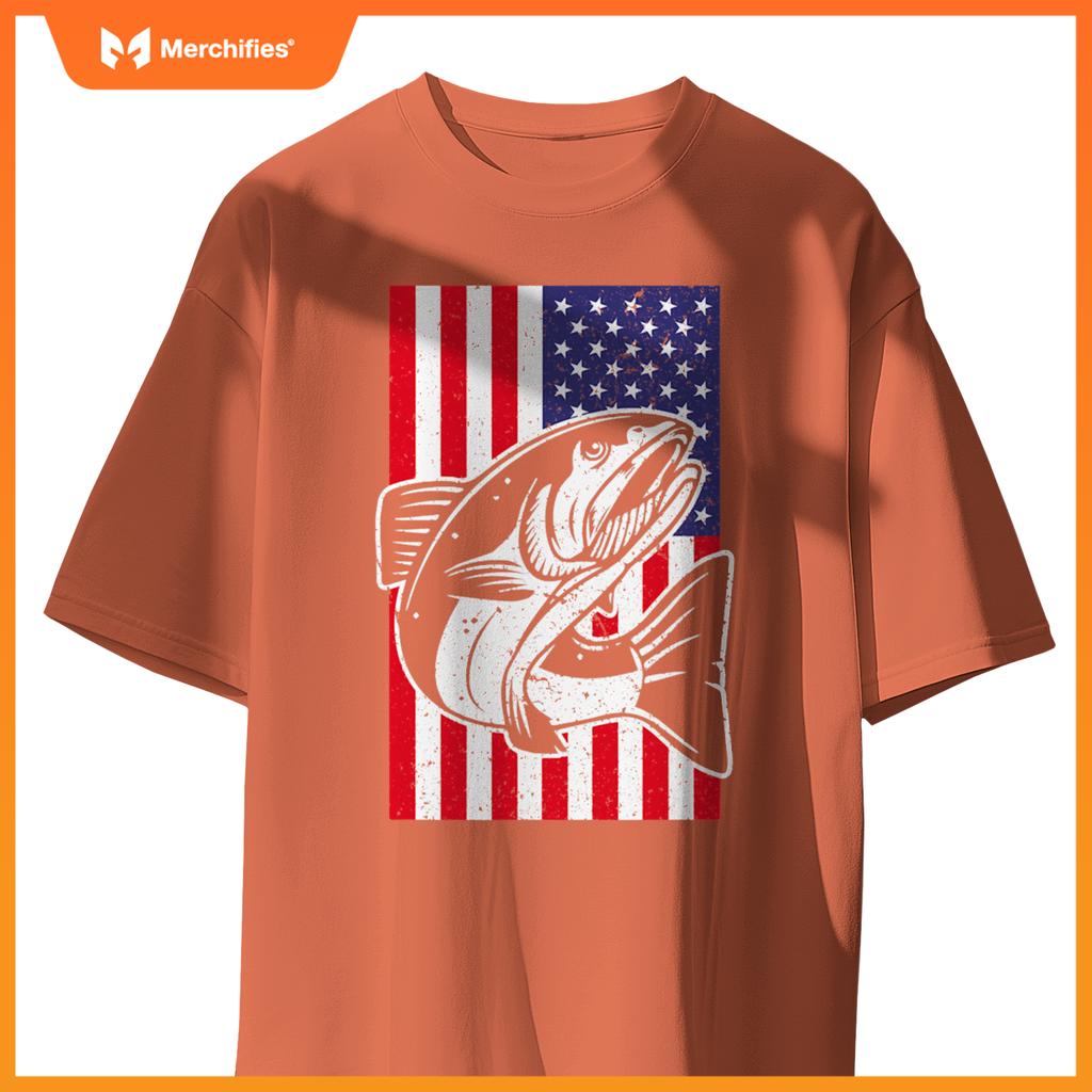 Salmon fishing 4th of july patriotic american flag T-Shirt