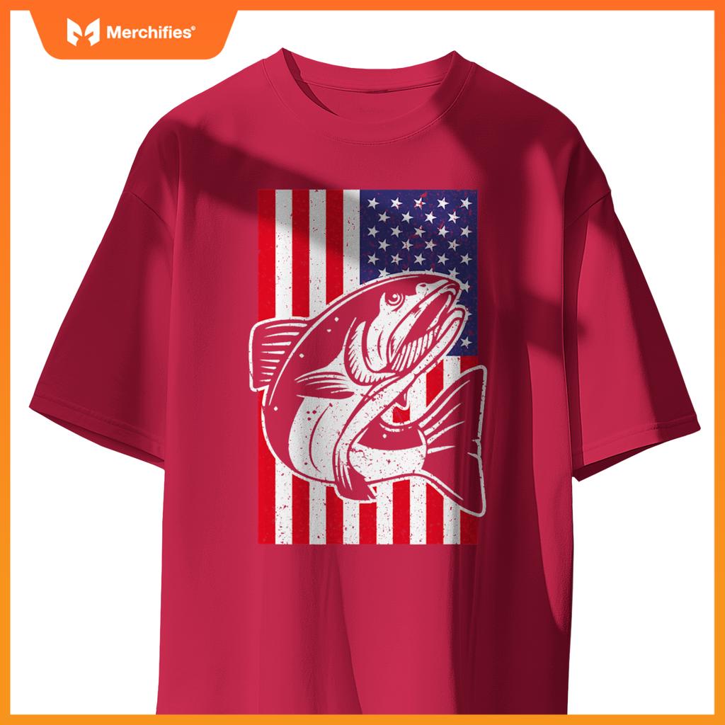 Salmon fishing 4th of july patriotic american flag T-Shirt