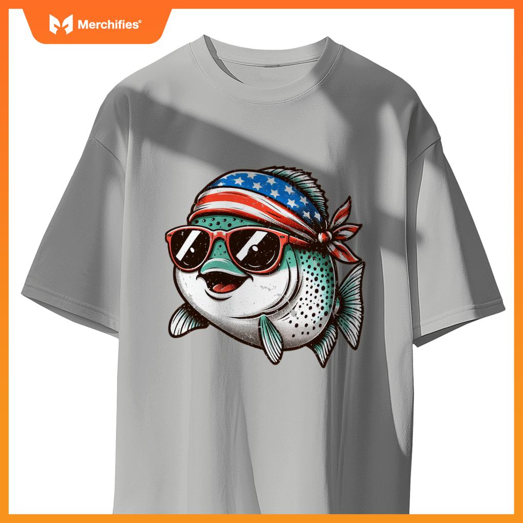 Salmon fishing usa patriotic  fourth of july kids women T-Shirt