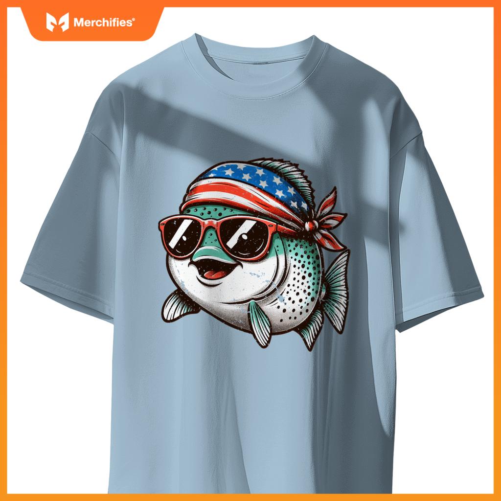 Salmon fishing usa patriotic  fourth of july kids women T-Shirt