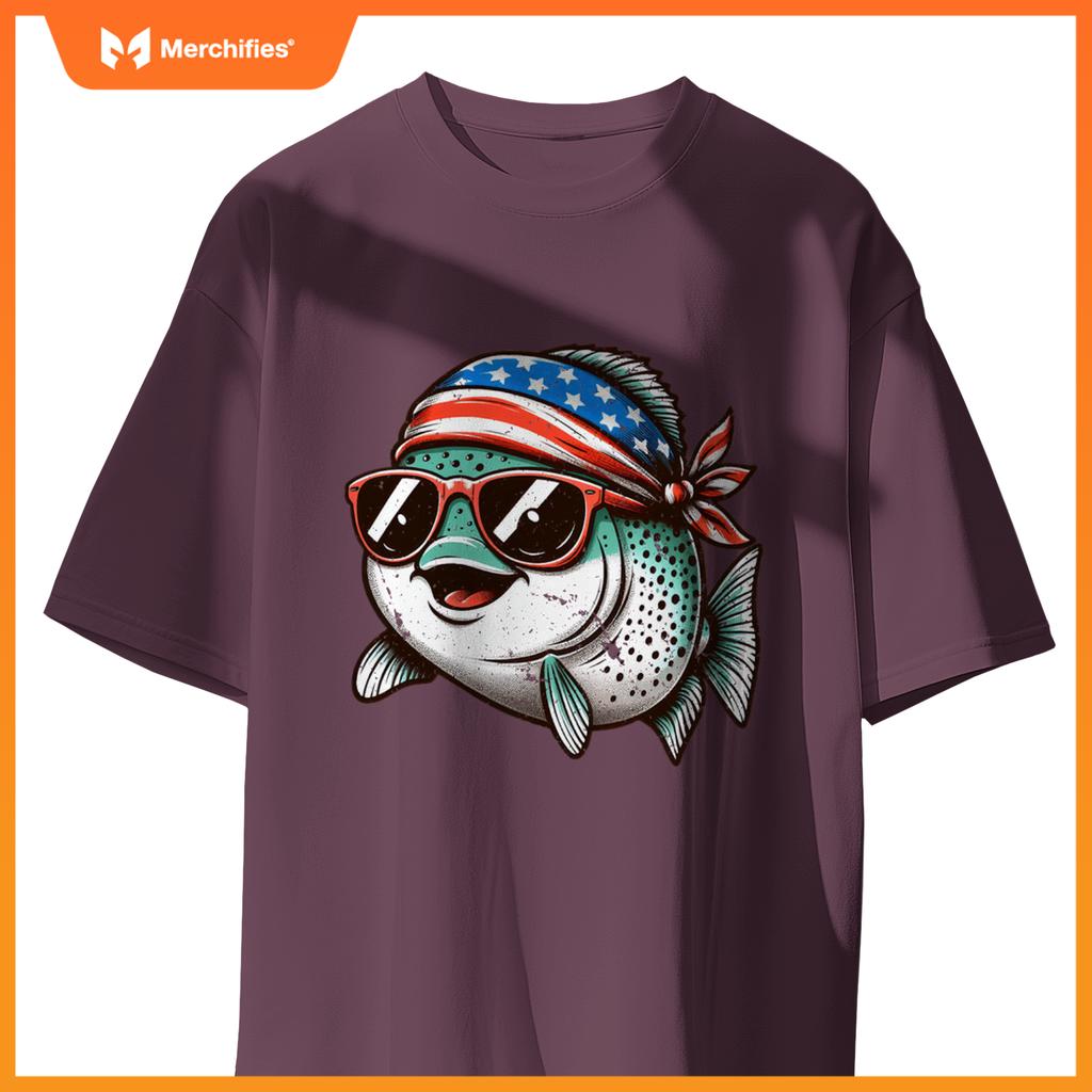 Salmon fishing usa patriotic  fourth of july kids women T-Shirt