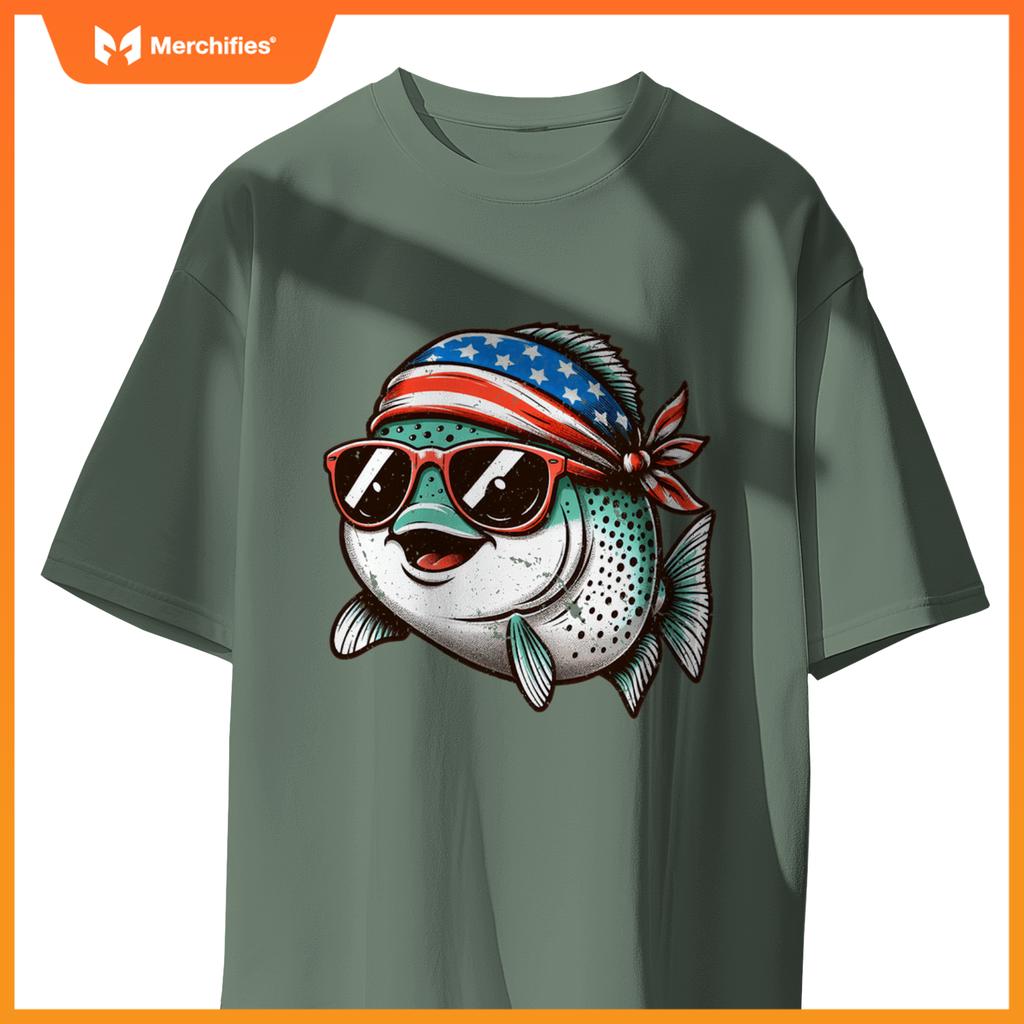 Salmon fishing usa patriotic  fourth of july kids women T-Shirt