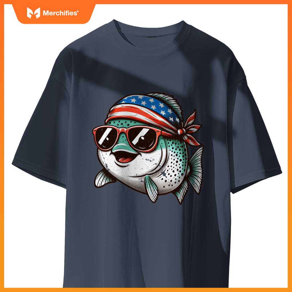 Salmon fishing usa patriotic  fourth of july kids women T-Shirt