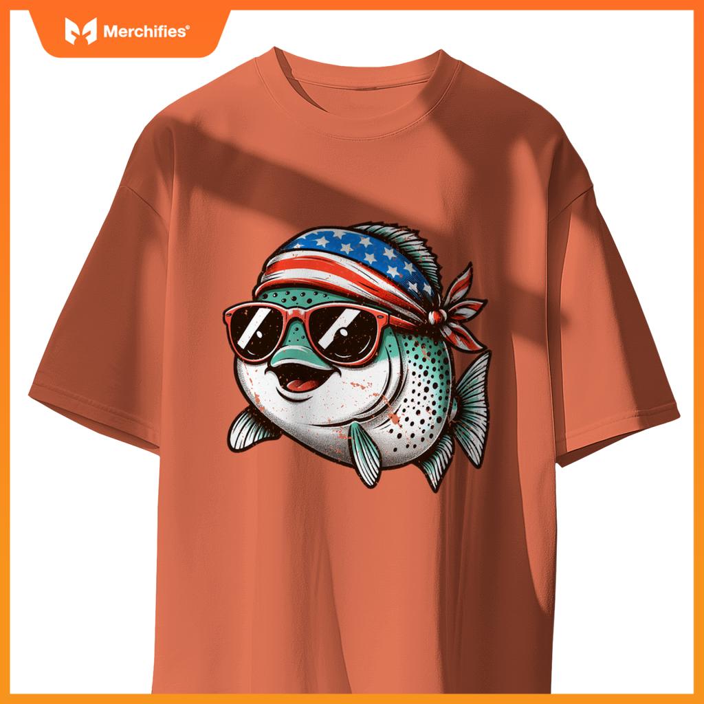 Salmon fishing usa patriotic  fourth of july kids women T-Shirt