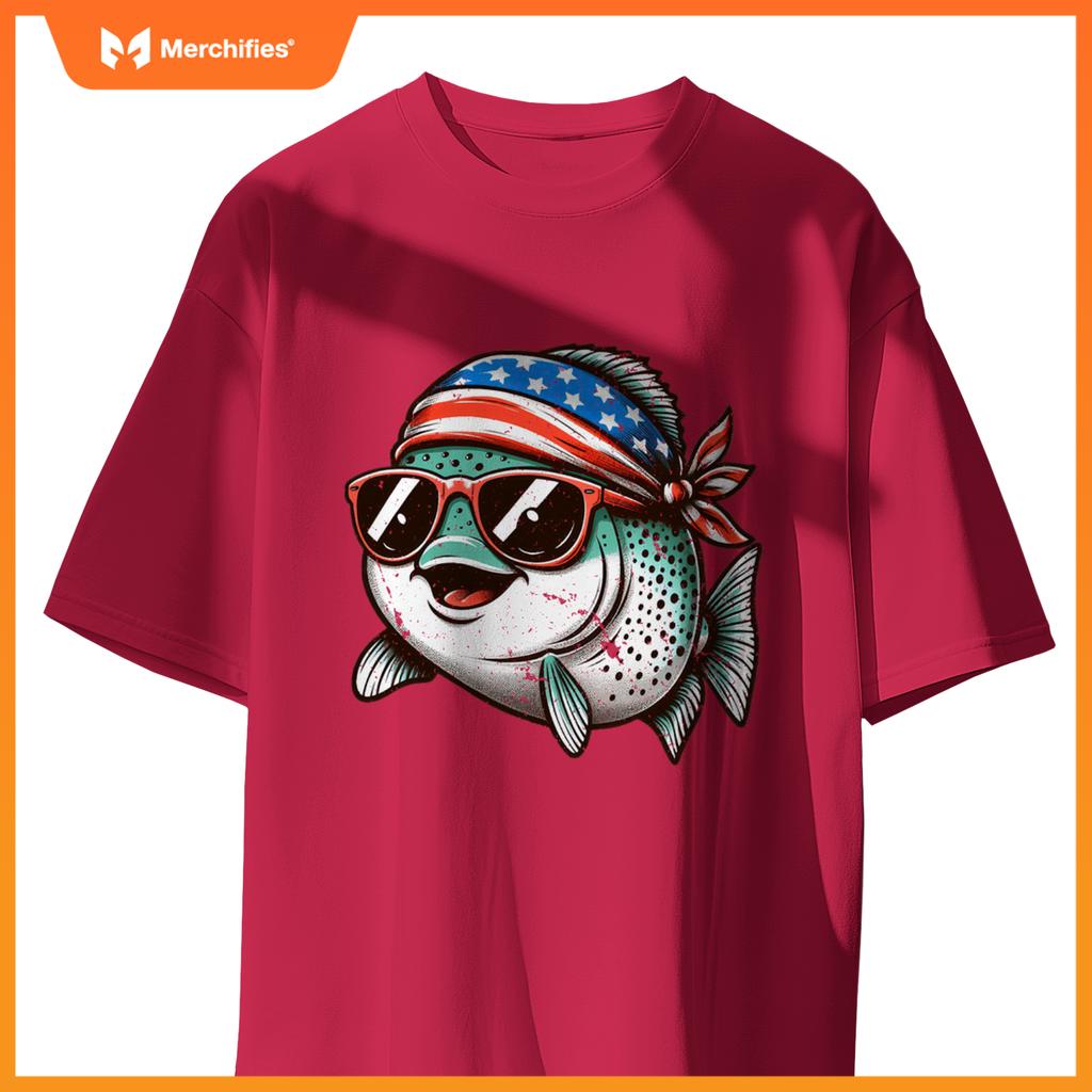 Salmon fishing usa patriotic  fourth of july kids women T-Shirt