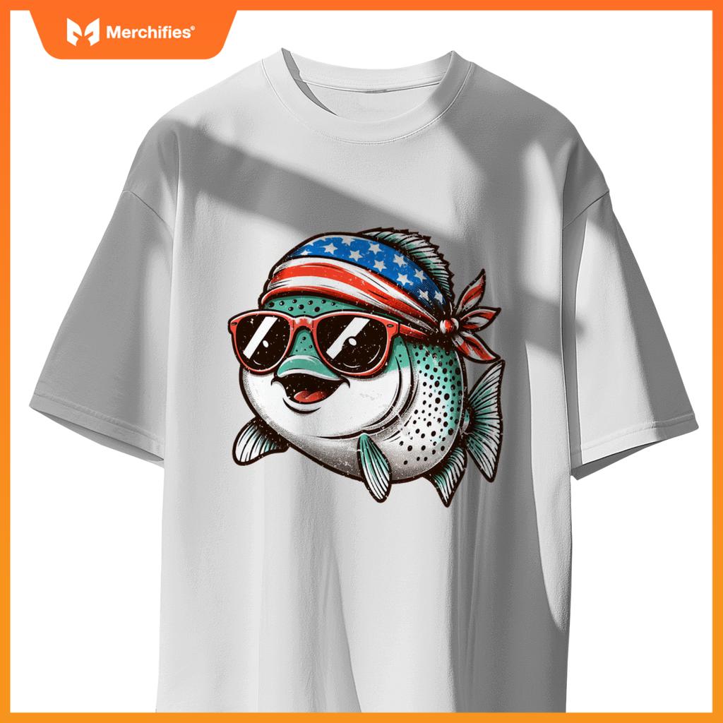 Salmon fishing usa patriotic  fourth of july kids women T-Shirt