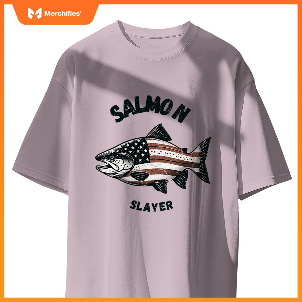 Salmon slayer fishing usa american flag patriotic T-Shirt