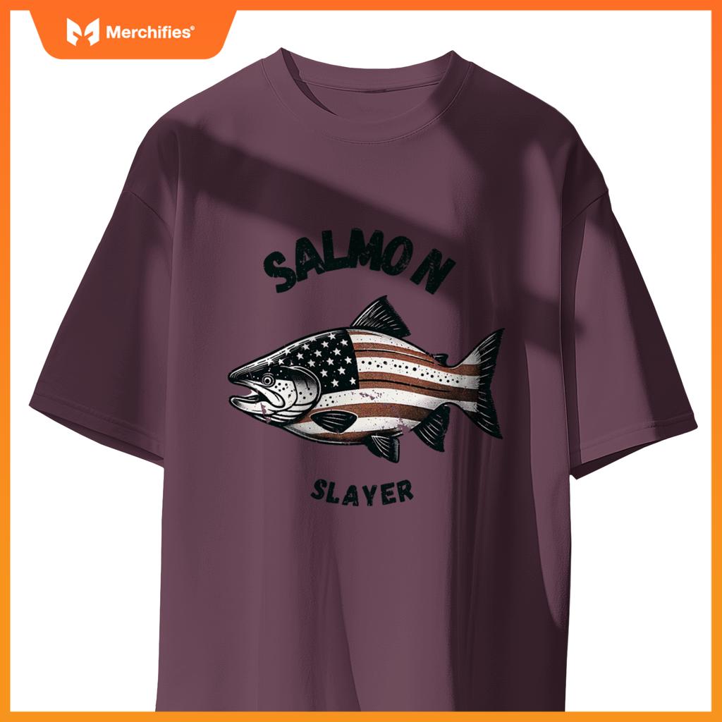 Salmon slayer fishing usa american flag patriotic T-Shirt