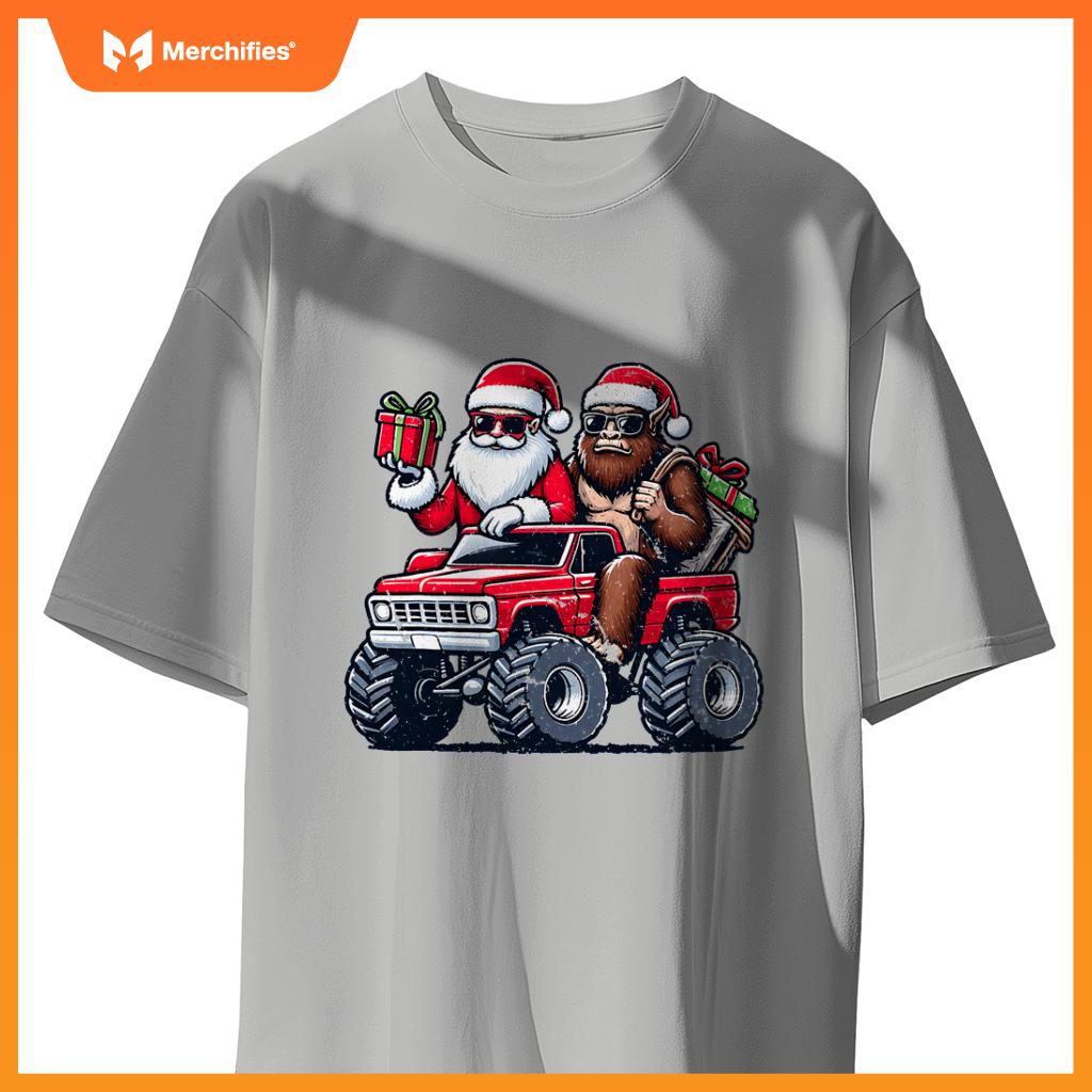 Santa Bigfoot Riding Monster Truck Christmas Toddler Kids T-Shirt