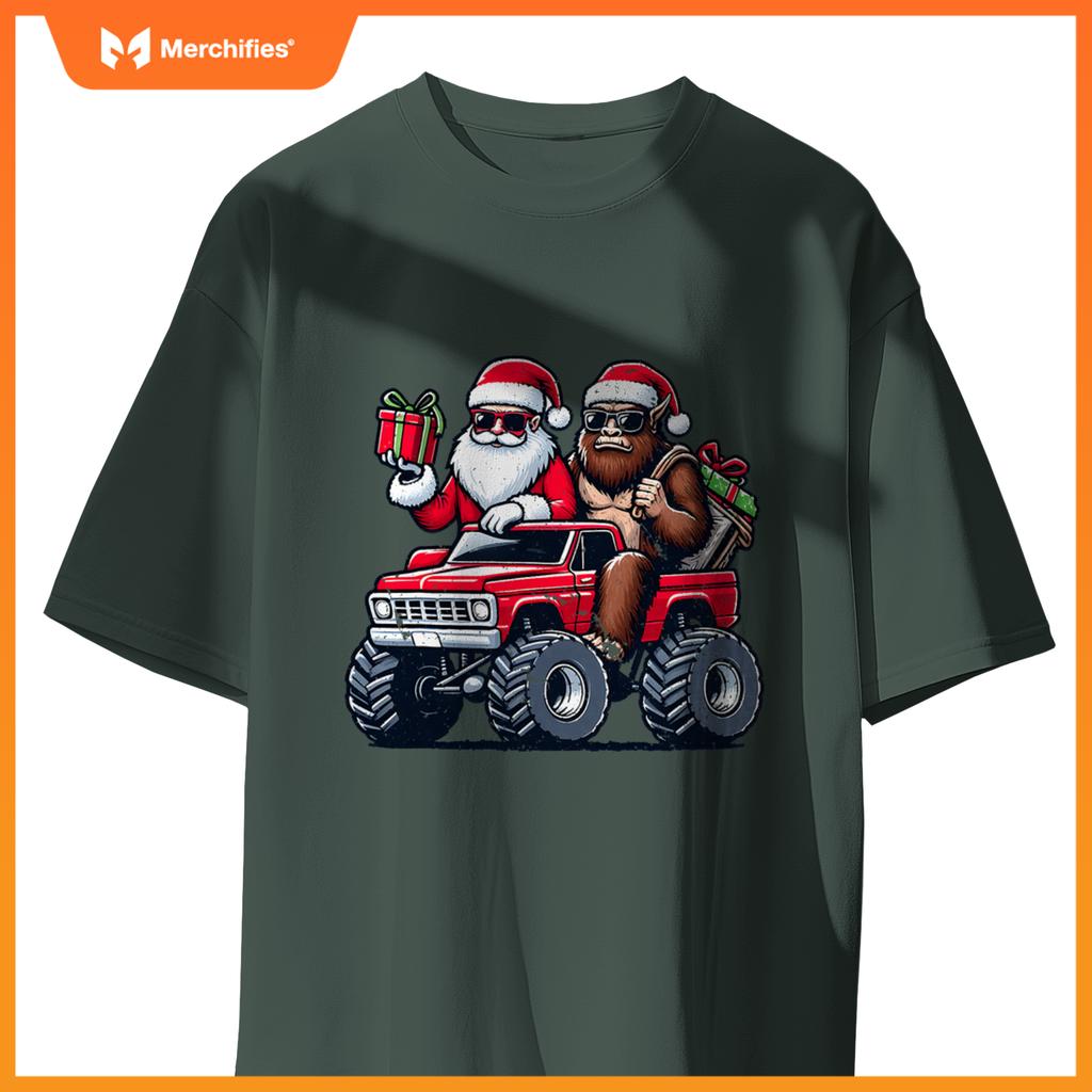 Santa Bigfoot Riding Monster Truck Christmas Toddler Kids T-Shirt