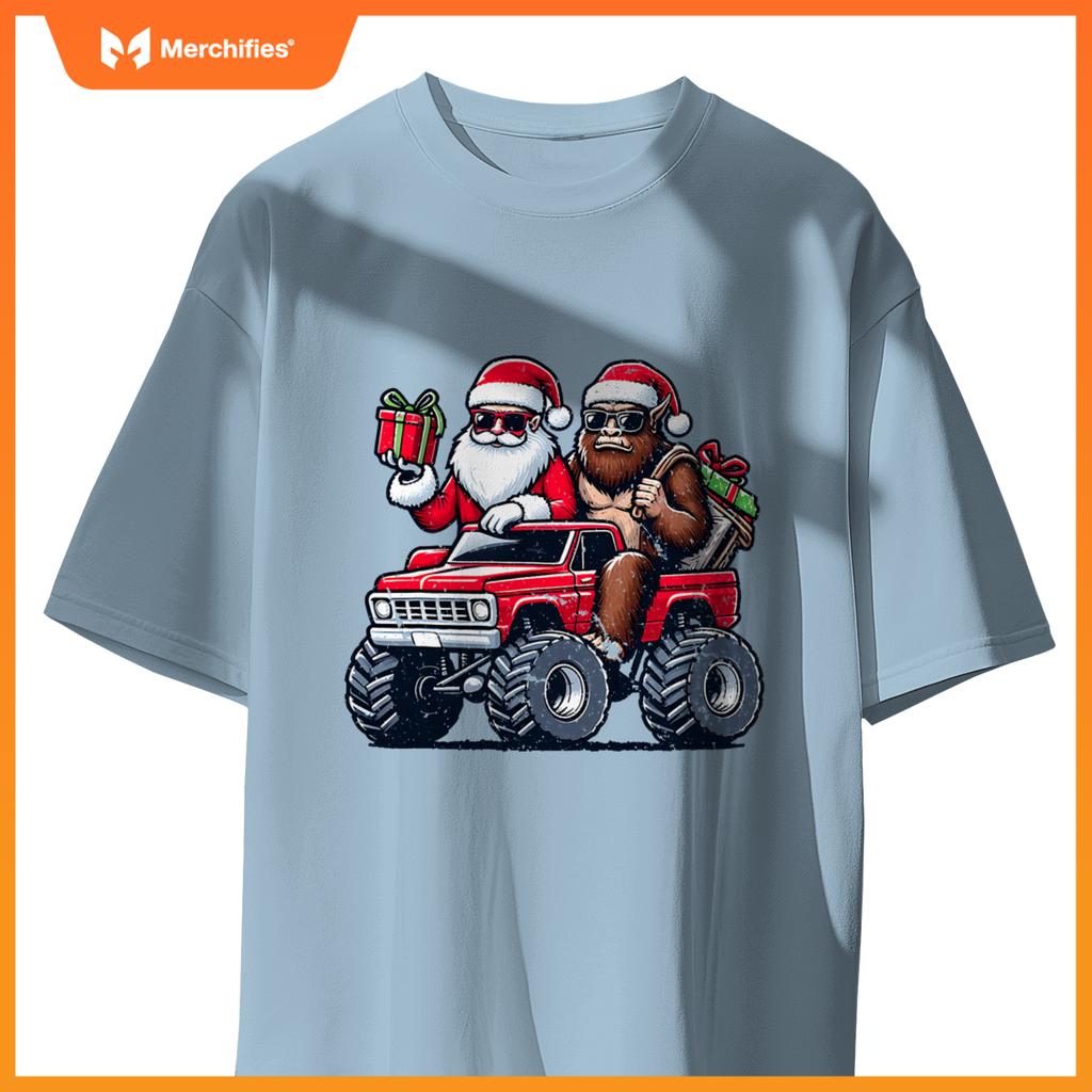Santa Bigfoot Riding Monster Truck Christmas Toddler Kids T-Shirt