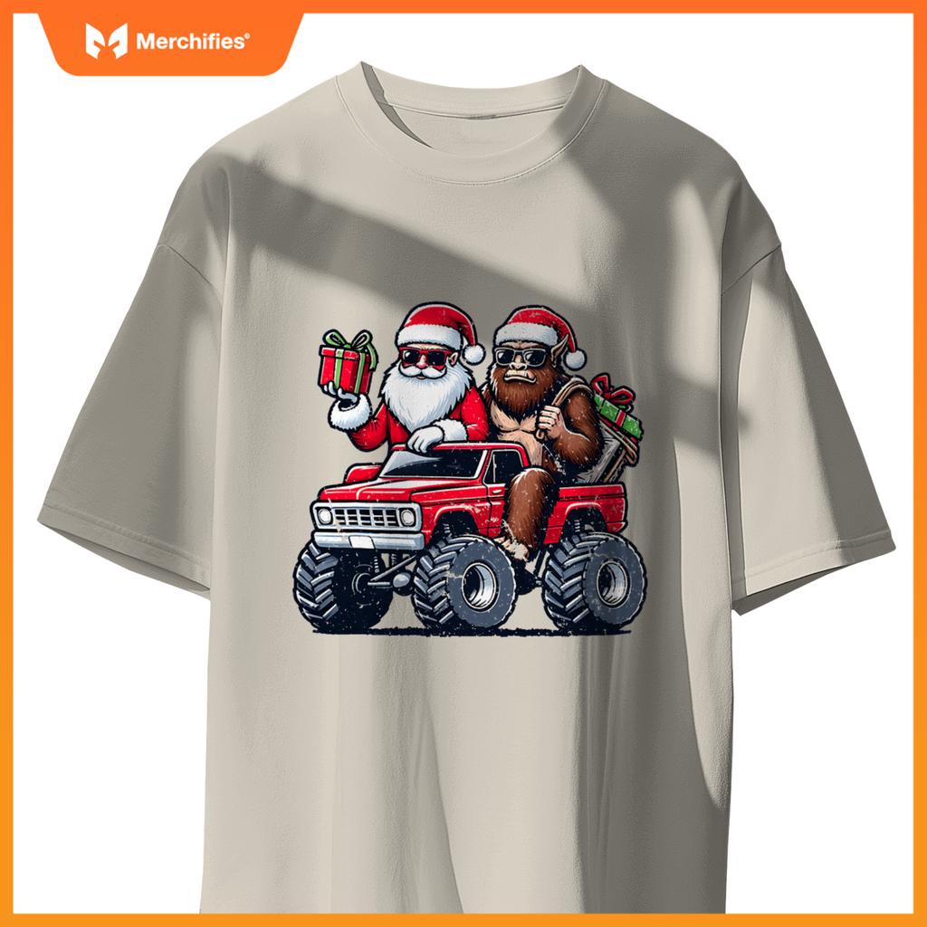 Santa Bigfoot Riding Monster Truck Christmas Toddler Kids T-Shirt