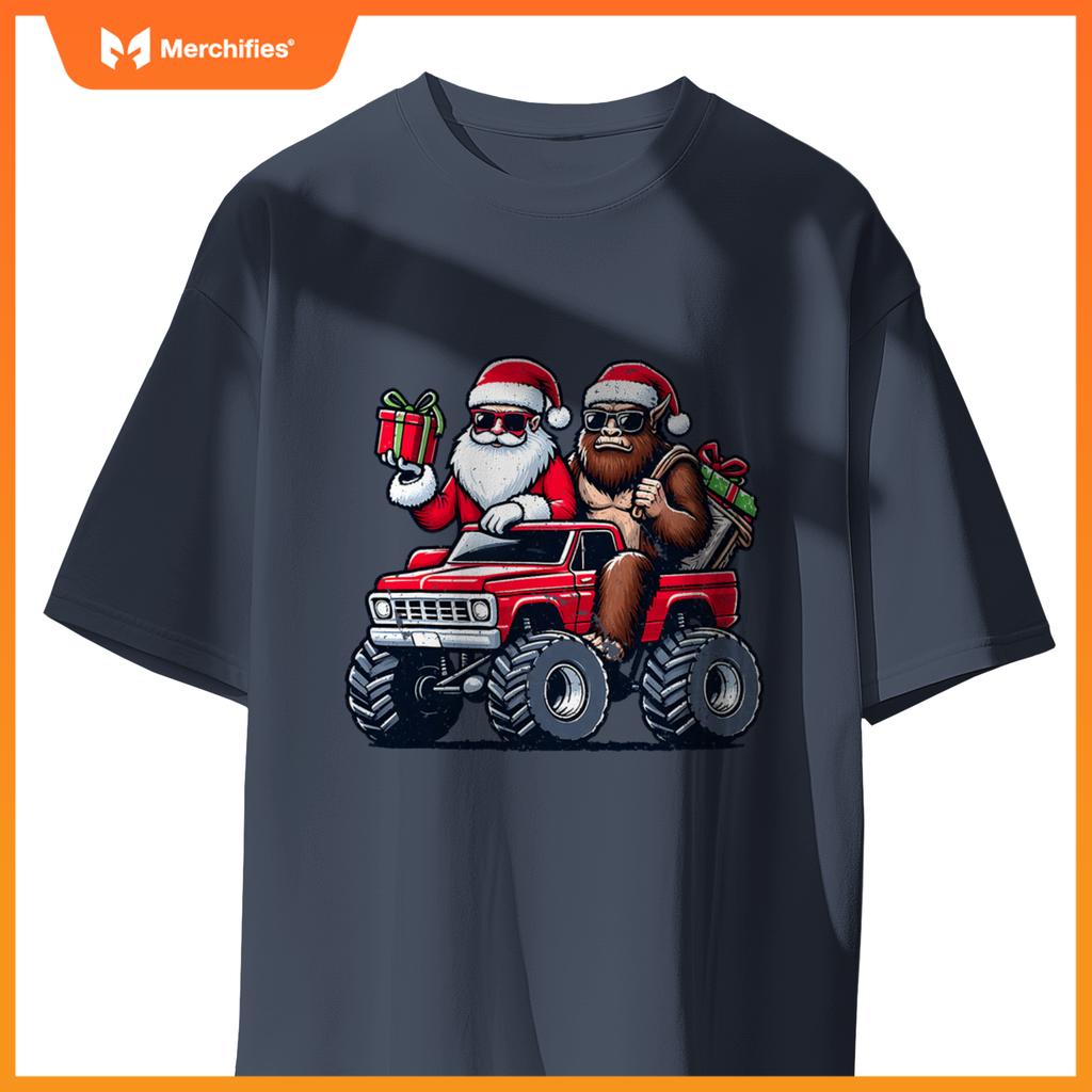Santa Bigfoot Riding Monster Truck Christmas Toddler Kids T-Shirt