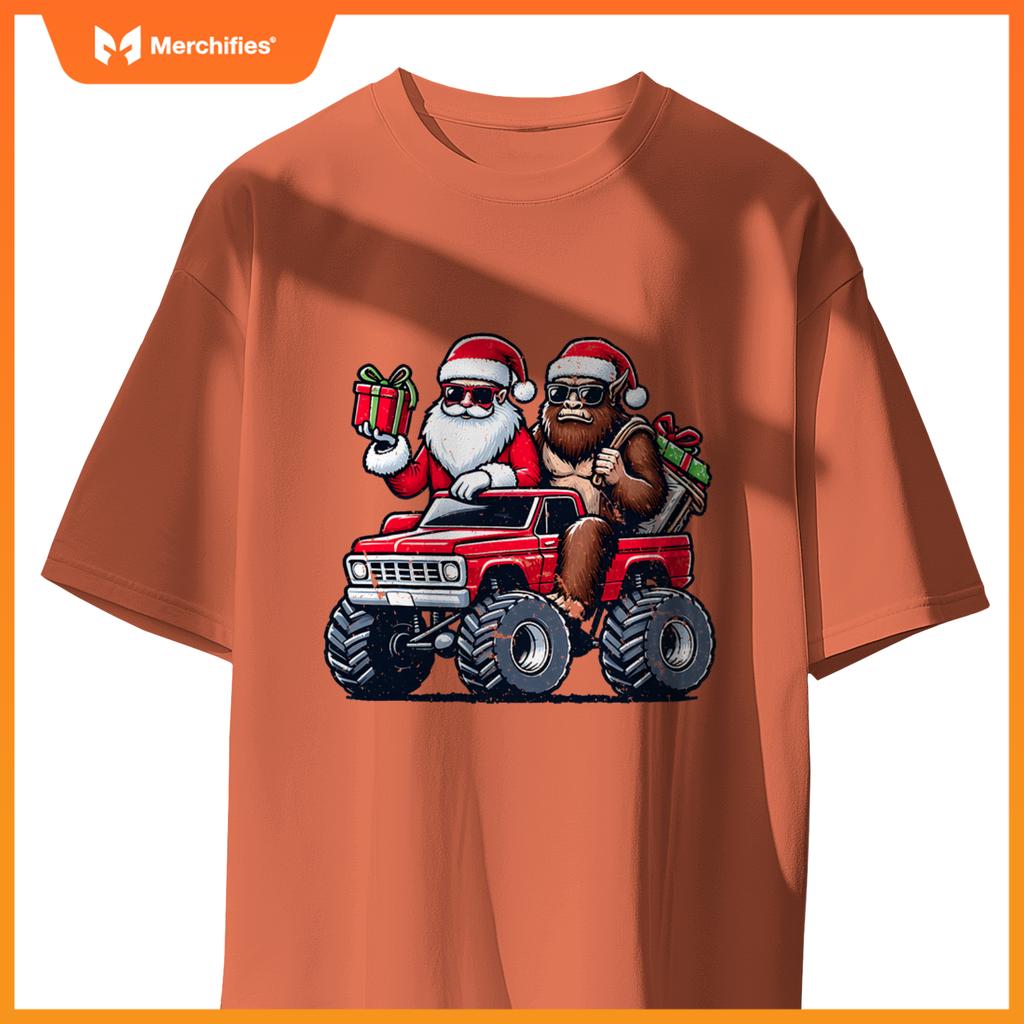 Santa Bigfoot Riding Monster Truck Christmas Toddler Kids T-Shirt