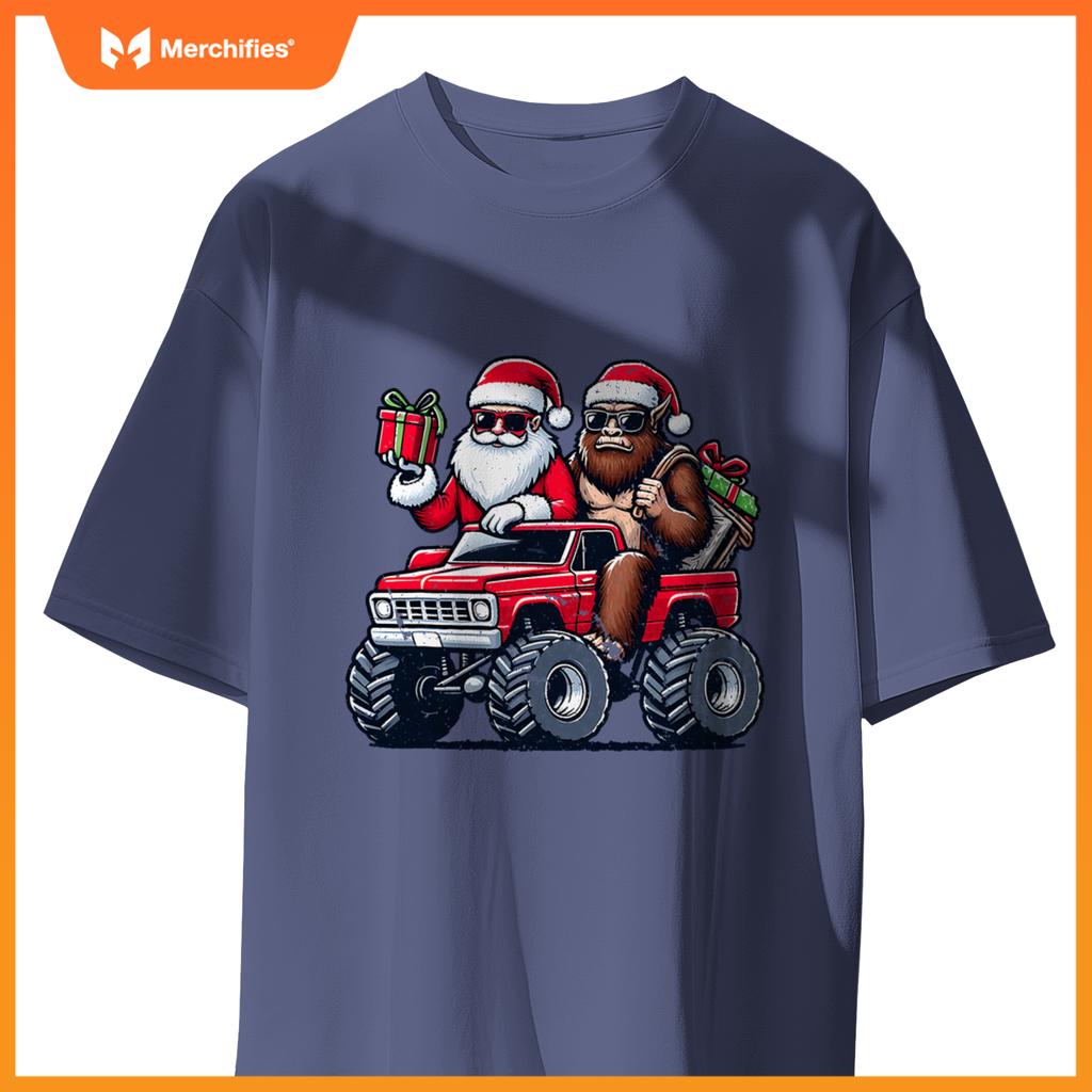 Santa Bigfoot Riding Monster Truck Christmas Toddler Kids T-Shirt