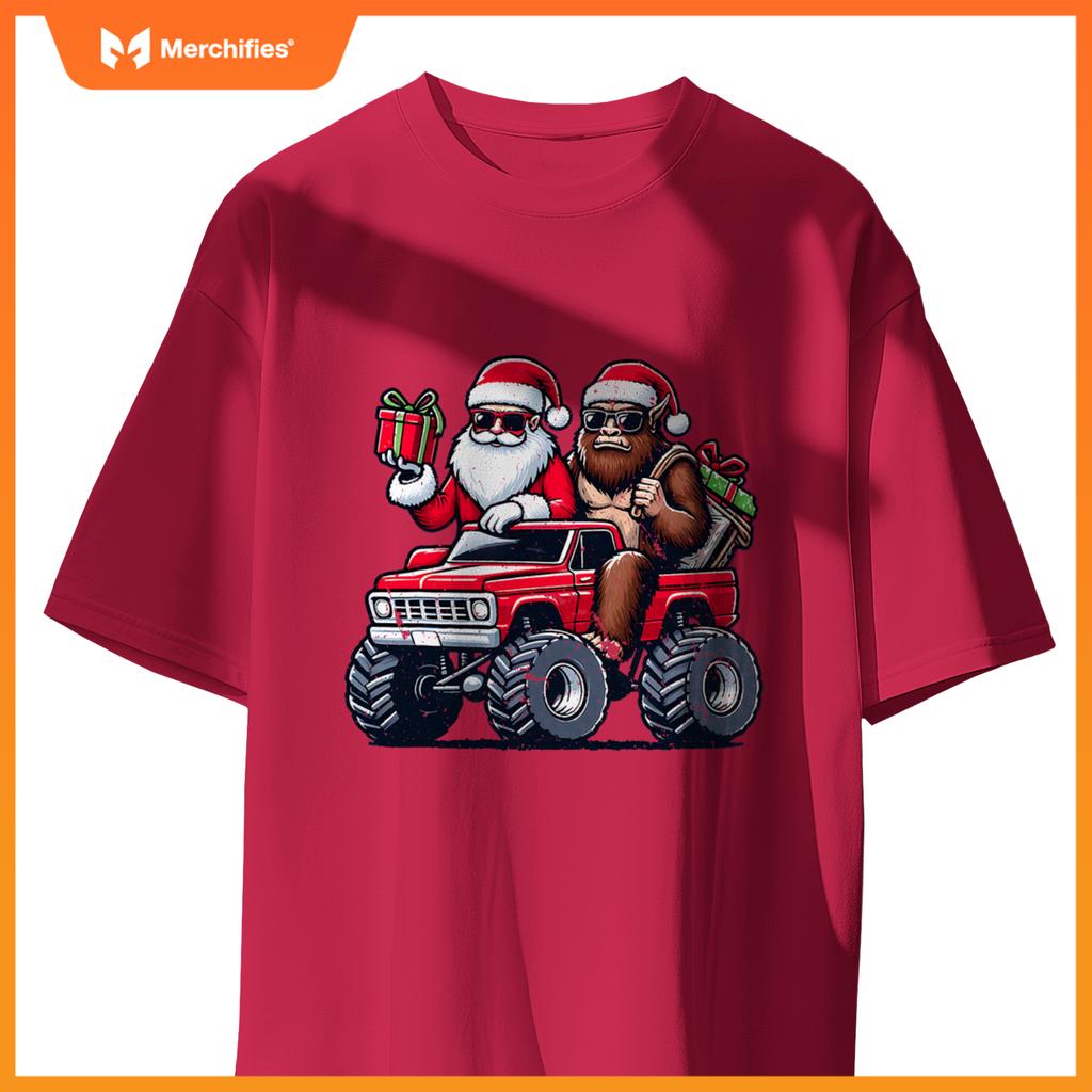 Santa Bigfoot Riding Monster Truck Christmas Toddler Kids T-Shirt