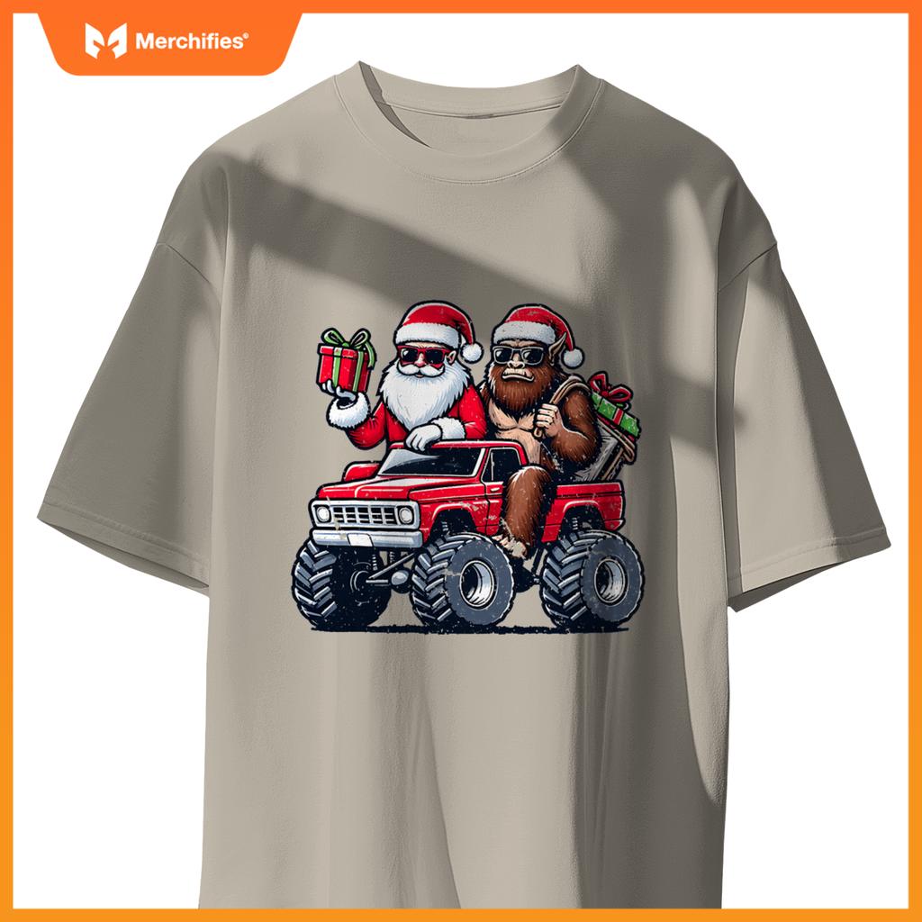 Santa Bigfoot Riding Monster Truck Christmas Toddler Kids T-Shirt